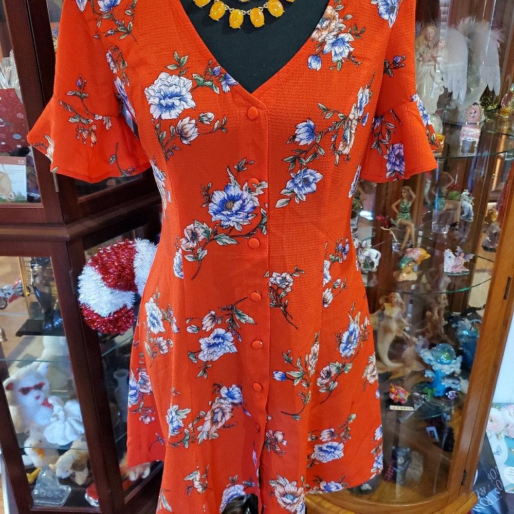 Forever 21 Flowery Red Dress